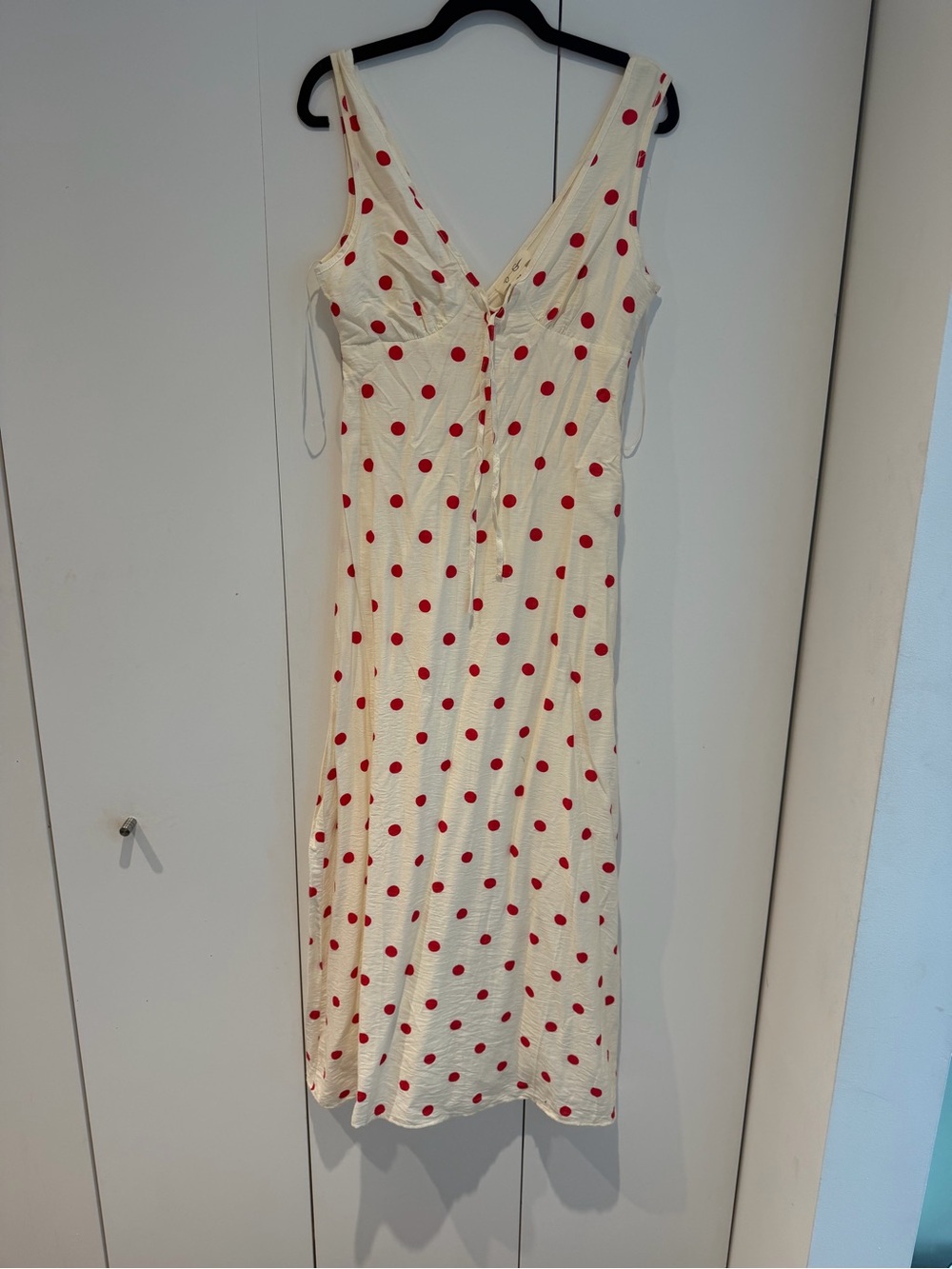 Women’s Cream Slip Dress with Red Polka Dots